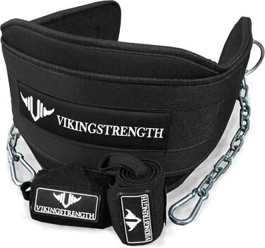 Джгут для дайвінгу Vikingstrength для важкої атлетики в т.ч. бандажі на зап'ястя Преміальний м'який ремінь з довгим ланцюгом для підтягувань, трицепсів і присідань. Пояс з обтяженням для тренувань