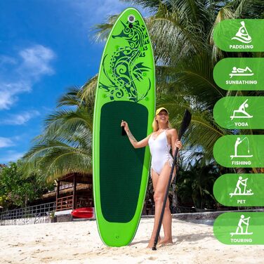 Надувна дошка для веслування Stand Up Paddleboard для дорослих SUP з двома різними конфігураціями аксесуарів Green