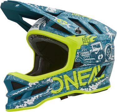 Шолом для гірського велосипеда O'NEAL Blade Polyacrylite, MTB, для даунхілу, вентиляція, Dri-Lex підкладка, ABS, для дорослих, бірюзово-неоновий жовтий, XL