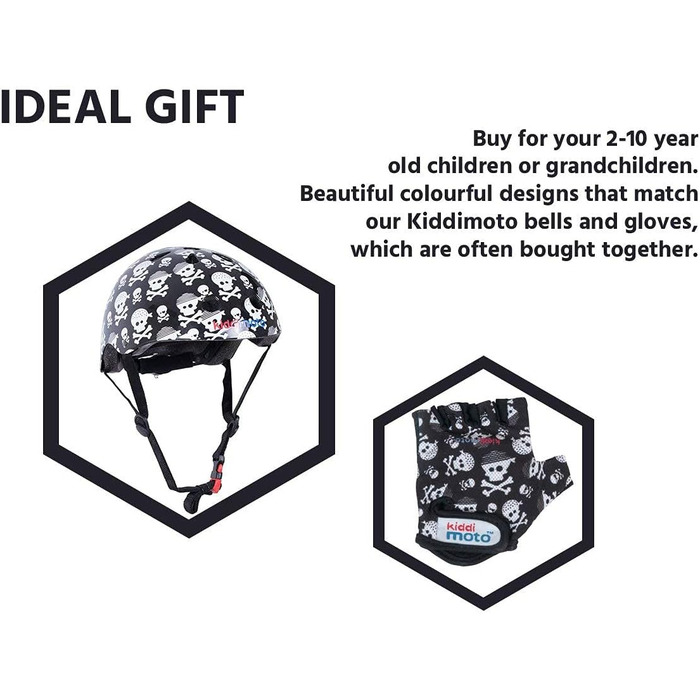 Дитячий велосипедний шолом Kiddimoto Skullz/Pirat, спортивний шолом для скейта, самоката, біговела, розмір M (53-58 см)