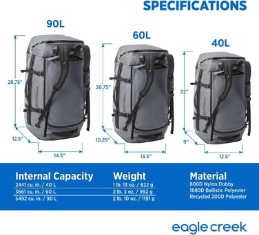 Тягач Eagle Creek Duffel 90L, екологічний, перероблений, вугілля