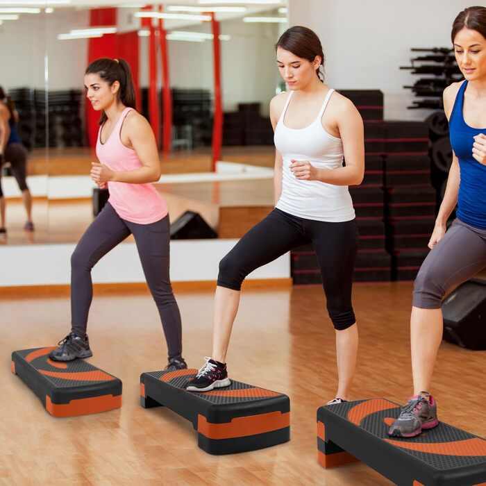 Аеробна платформа Fitvids 78,7 см, 3-рівнева, для фітнесу та кардіо, степпер для дому, чорна з помаранчевим