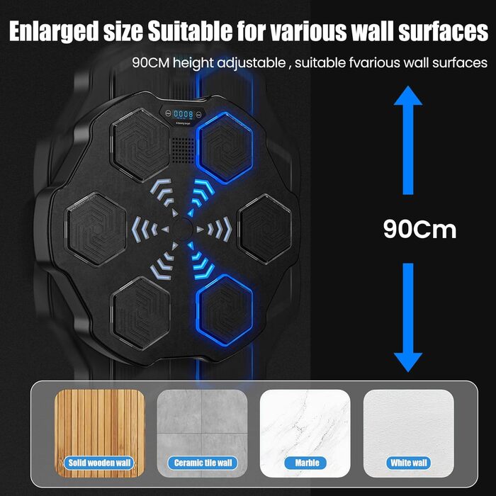 Музичний боксерський автомат Розумне електронне обладнання для тренування боксу Настінна світлодіодна мішень для боксу для дорослих і дітей, підтримка Bluetooth, налаштування швидкості, підрахунок калорій, режим хронометражу