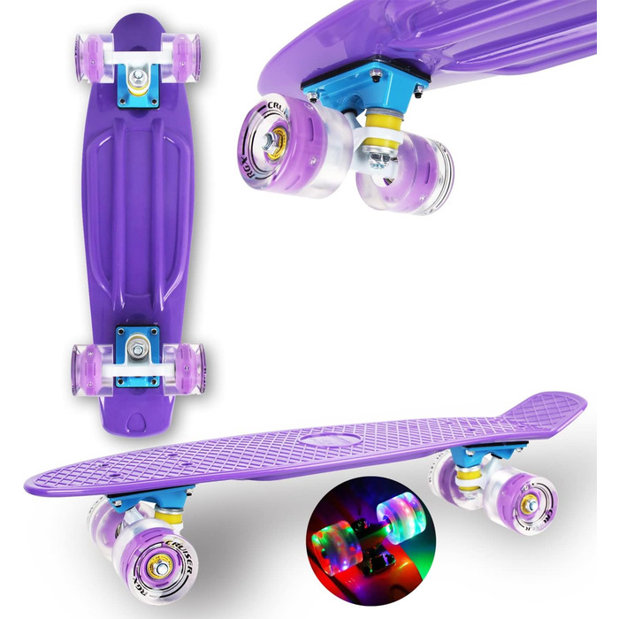 Скейтборд Mini Cruiser Series RGX Skate 22 дюйм 56 см для дітей та дорослих, Скейтборд з легкими колесами PU 78A Cruiser з підсвічуванням, Різнокольоровий, LED спалах ABEC-7