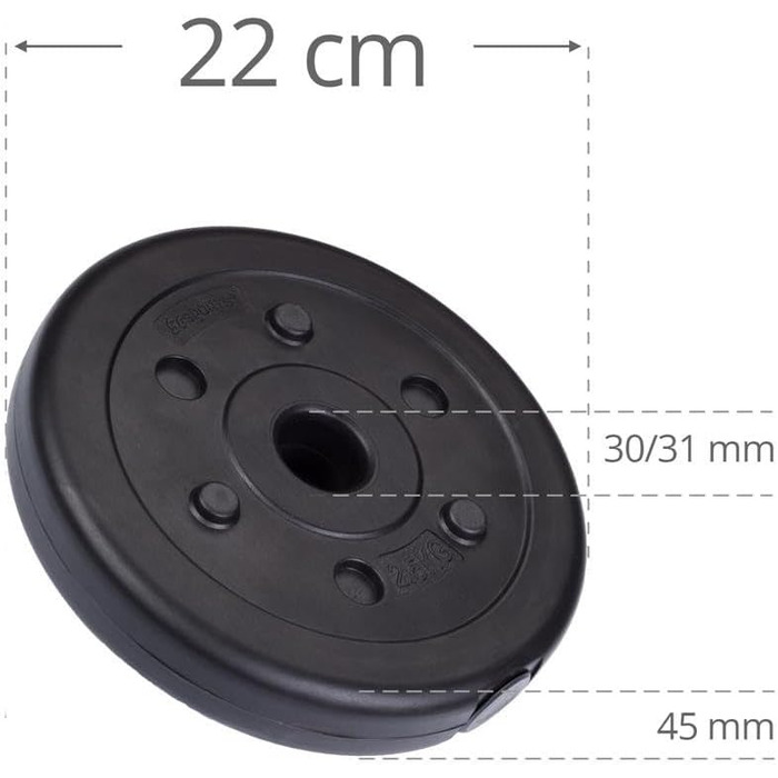 Вагові пластини ScSPORTS - Комплект, 5/10/15/20 кг, 2/4/6/8 x 2,5 кг, Ø 30/31 мм, Цемент, Пластикові вагові пластини, Набір вагових пластин, Фітнес тарілки, Ваги для гантелей, Штанга (C) 15 КГ (6 шт. 2.5))