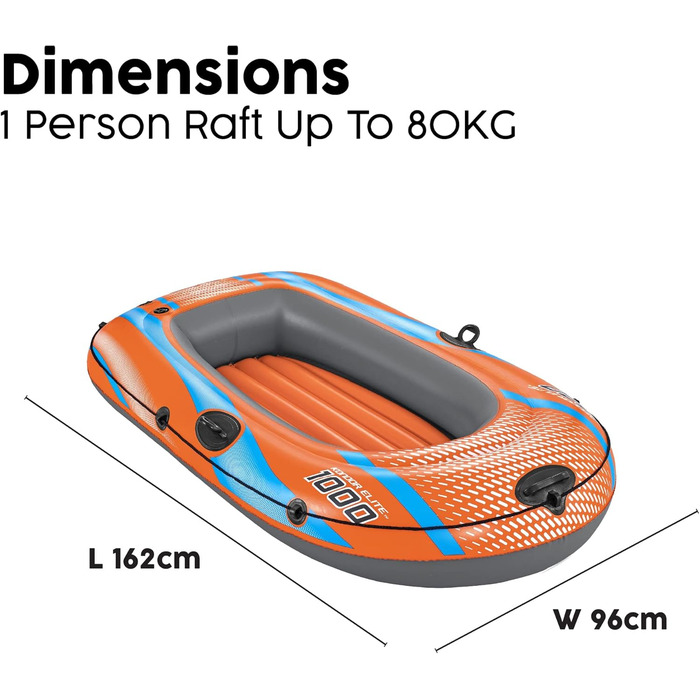 Надувний човен Bestway, Kondor Elite, одномісний пліт з важкими ручками та ручними насосами з блокуванням, кілька розмірів 162 x 69 x 29 см Kondor Elite 1000