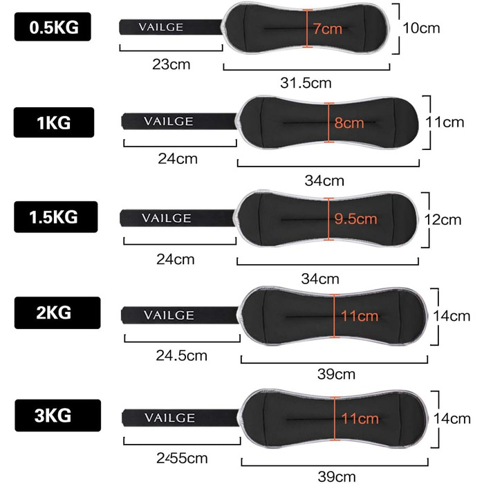 Обважнювачі неопренові для щиколоток і зап'ясть 0,5-2 кг чорні