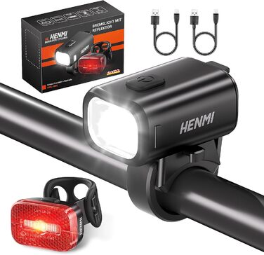 HENMI LED велосипедні фари комплект, USB зарядка, передня і задня фара для велосипеда, StVZO, водонепроникні IPX5
