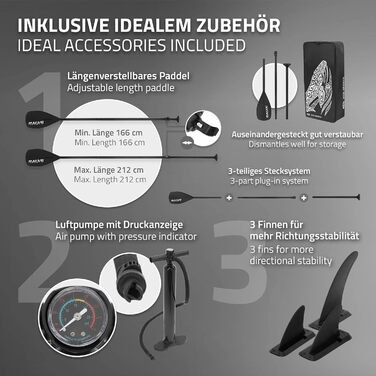 Надувна SUP-дошка ECD Germany Makani 320 см до 150 кг, комплект з алюмінієвим веслом, насосом, аксесуарами, різні кольори