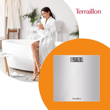Ваги підлогові TERRAILLON TSQUARE Silver, компактні, ультратонкі 26x26 см, великий LCD-дисплей, до 180 кг, точність 100 г, сріблясті