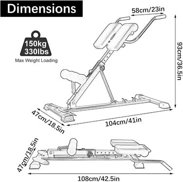 Римський стілець Лава для гіперекстензії, римський стілець, складні тренажери, лава для подовження спини для домашнього тренажерного залу, тренування живота, навантаження 150 кг/330 фунтів Лава для тренажерного залу