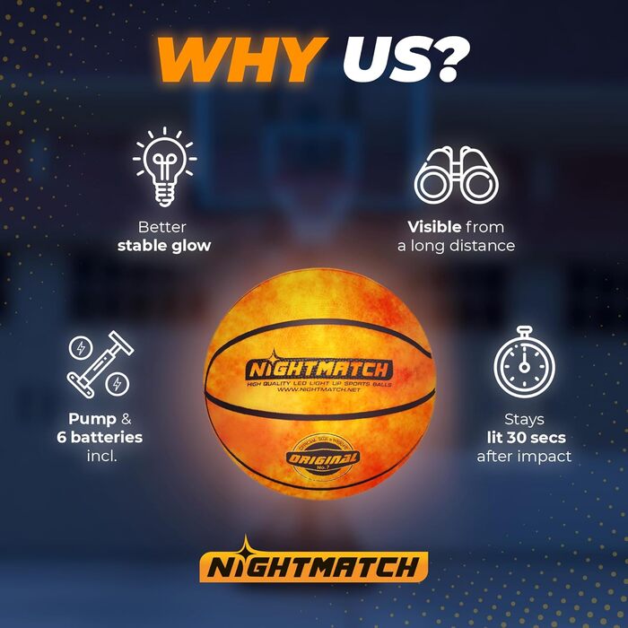 Баскетбольний м'яч NIGHTMATCH LED - розмір 7, водонепроникний, з датчиками