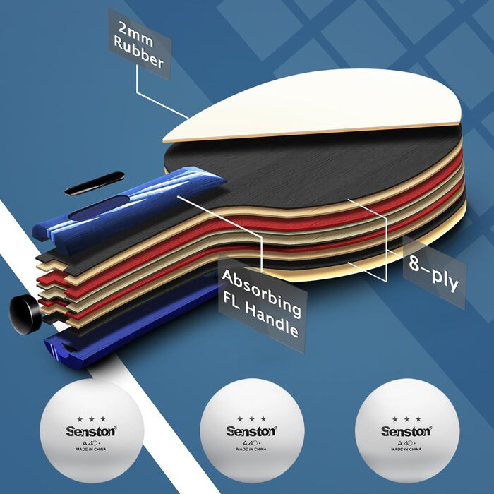 Набір ракеток Senston для настільного тенісу з сумкою, професійне весло з 3-зірковими м'ячами, гра для 2 гравців L8-White (макс. 75 символів)