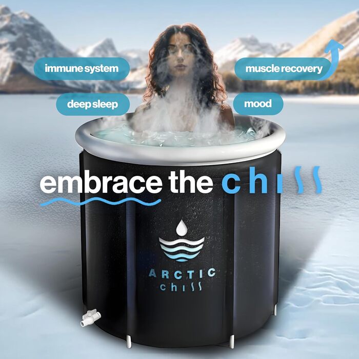 Велика холодна ванна для занурення ArcticChill для відновлення, портативна ванна з льодом для спортсменів, ванна для терапії водою з холодним зануренням із внутрішнім або зовнішнім покриттям, термометр і ємність 90 галонів 80 x 75