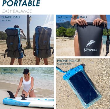 Надувна SUP дошка UPWELL 11'/10'6'/10'2' з аксесуарами: рюкзак, комплект для ремонту, нековзка дека, лиш, 3 плавники, весло та насос