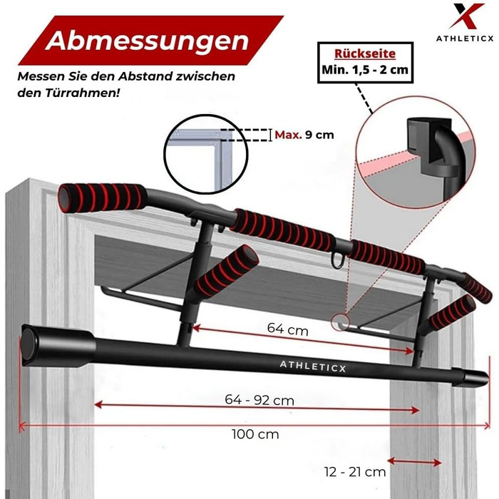 Турнік Athleticx для дверей, до 200 кг, Домашній тренажерний зал