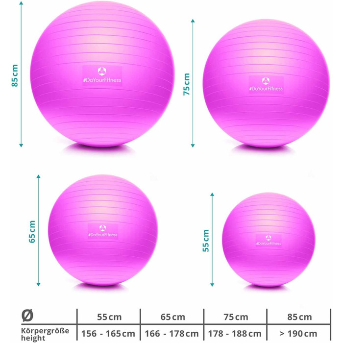 М'яч для вправ з насосом 55-85 см проти розриву рожевий