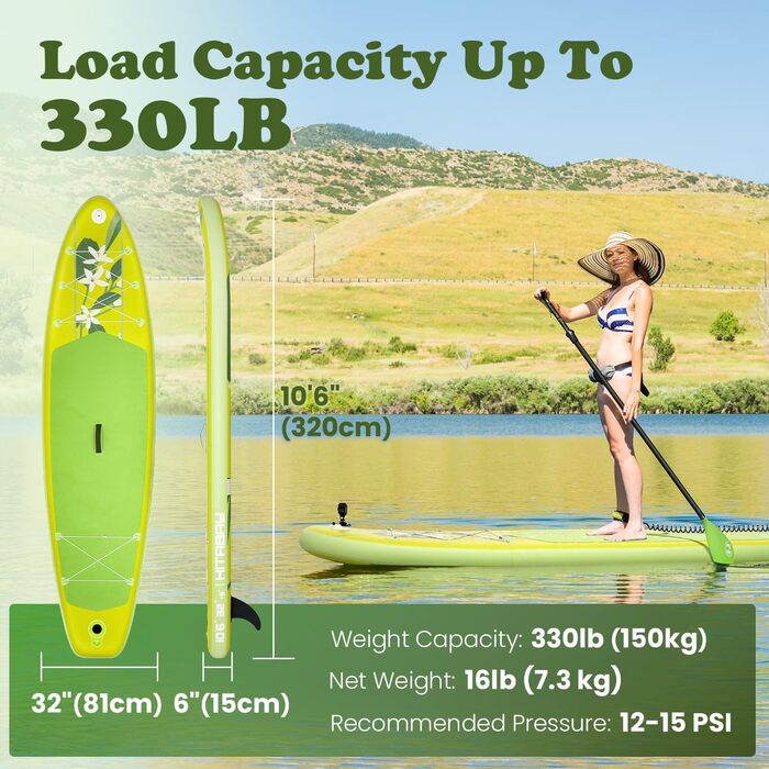 Надувна SUP-дошка 320x81x15 см з повним комплектом аксесуарів і кріпленням для камери, для дорослих, до 150 кг