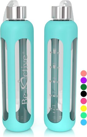 Be-Active скляна пляшка для води, боросилікатне скло, BPA-free, з силіконовим чохлом, 550 мл / 1000 мл