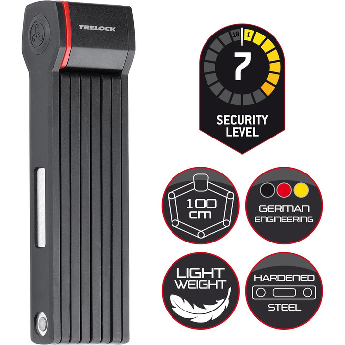 Складаний замок TRELOCK FS 280/100 TWO.GO 100 см з тримачем X-MOVE, рівень безпеки 7, для всіх рам, 2 ключі