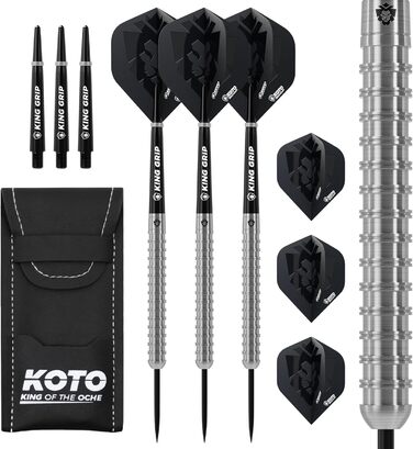 Дротики для дартсу KOTO Kingrex 90% сріблясті, набір 3 шт з наконечниками, оперенням, стрижнями та чохлом, металевий рифлений грип