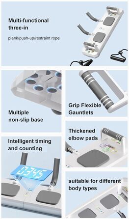 Дошка для фітнесу-Набір дошок для реформаторів пілатесу Дошка для вправ з нековзним хватом для тренувань Дошка для віджимань Багатофункціональне обладнання для пілатесу зі скакалкою та таймером Жіночий тренажер Trainer білий