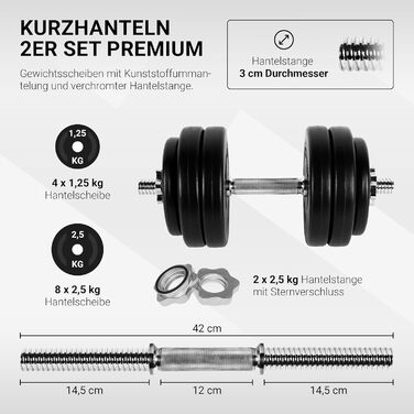 Набір гантелей MSPORTS 20/30 кг зі штангою, дисками, застібками - чорний