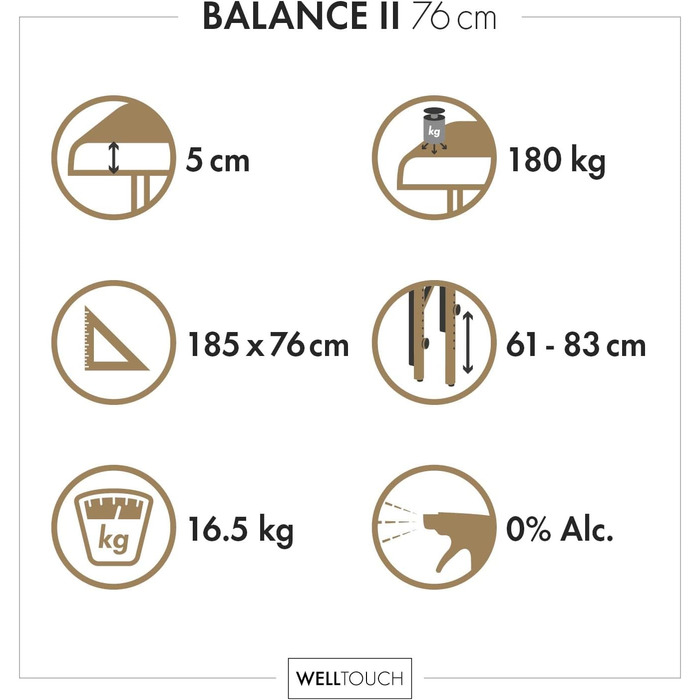 Масажний стіл WellTouch Balance II (76 см), мобільний, портативний, синього кольору, регульований підголівник, ремінь на руках і сумка для перенесення, включаючи темно-синій