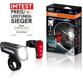 OSRAM LED ліхтарі для велосипеда Race 100, передній і задній, StVZO, з брейк-ліхтарем, акумуляторні, 100 люкс, три режими яскравості