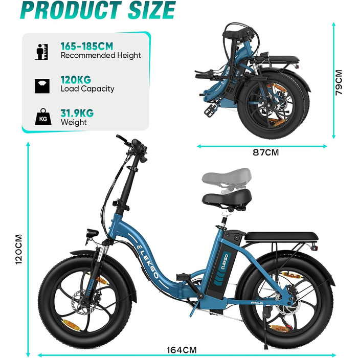 Велосипед ELEKGO E-Bike 20, 250W, 36V 12Ah, 7-шв., до 25 км/год, синій