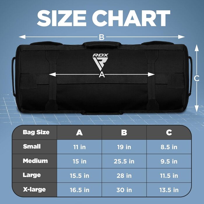 Ваговий мішок RDX для фітнес-силових тренувань, 8 ручок, зважений мішок Core Sandbag, 2-90 кг, ідеальний для багатьох тренувань (чорний, 50-125 фунтів)