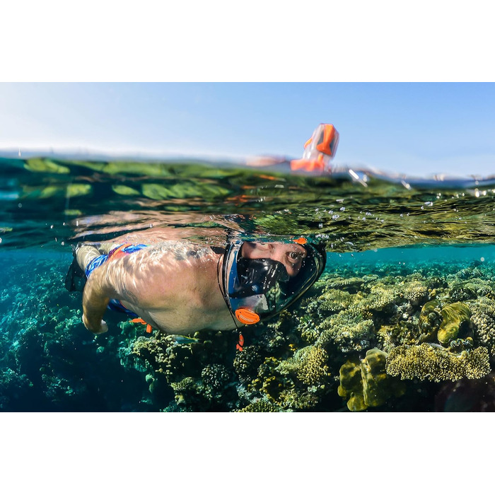 Маска для підводного плавання OCEAN REEF ARIA, повнолицева маска для підводного плавання, поле зору 180, дихання без зусиль, система захисту від протікання/запотівання та сухий верх великий / дуже великий чорний