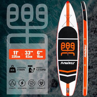 Надувна SUP-дошка FunWater з регульованим веслом, насосом, антиковзким EVA-покриттям і страховочним шнуром для дорослих