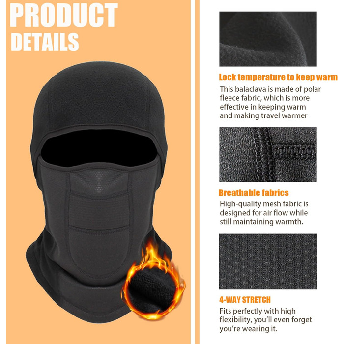 Маска Voofly Balaclava флісова вітрозахисна лижна One size