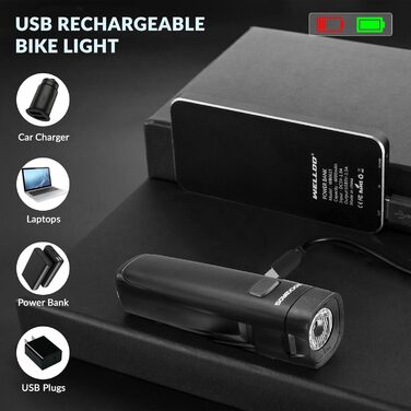 Набір велосипедних ліхтарів LED, передній та задній, USB акумулятор, водонепроникні, сертифіковані StVZO