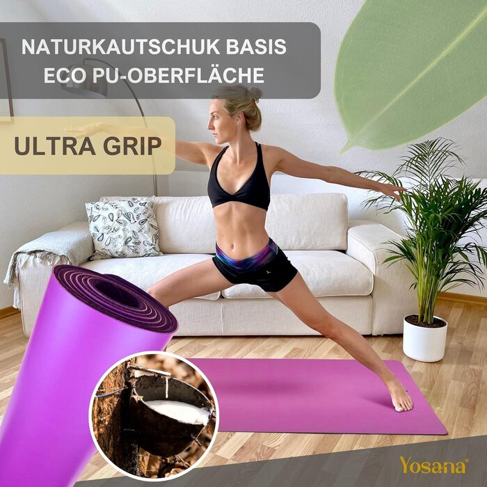 Килимок для йоги Yosana ULTRA GRIP, 183x68см, 4мм, з ремінцем