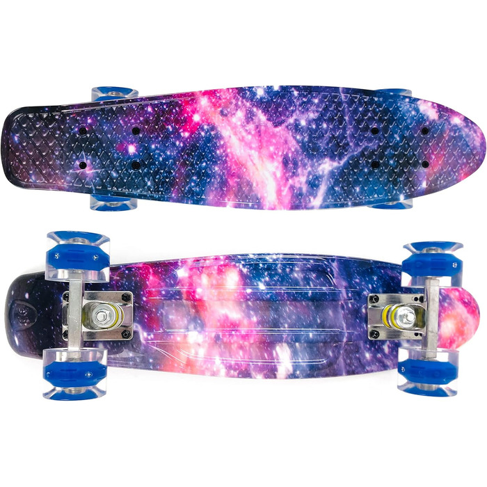 Скейтборд Sumeber Skateboard Kids Mini Cruiser Skateboard Complete 22 дюйми зі світлодіодними котушками Скейтборд для дорослих Діти Подарунок на день народження початківця (Galaxy)