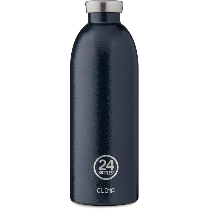 Термос-пляшка 24Bottles Clima 850 мл, нержавіюча сталь, з герметичною кришкою, для води та напоїв, зберігає холод 24 год і тепло 12 год, екологічна пляшка для спорту, колір Deep Blue