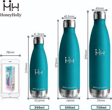 Пляшка HoneyHolly з нерж. сталі 500 мл, без BPA, для спорту та дітей