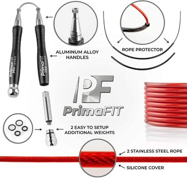 Скакалка PrimaFIT 3 м з обтяженнями та протиковзкими ручками