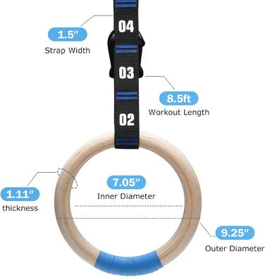 Кільця гімнастичні Zingtto дерев'яні з ременями, 1,25