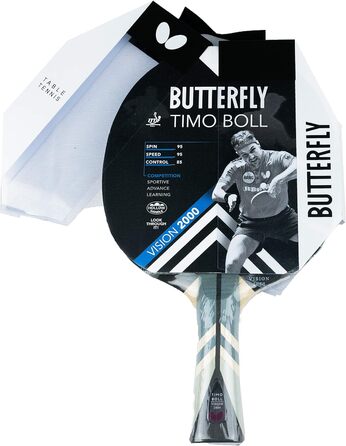 Ракетка для настільного тенісу Butterfly Timo Boll Vision 2000 Ракетка для настільного тенісу Bat TT Ракетка для професійних змагань Технічні просунуті гравці Сертифікована ITTF гума Wakaba Форма ручки Одинарна