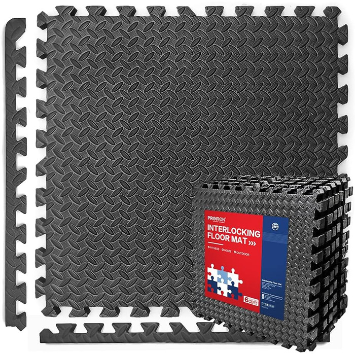 PROIRON товста захисна фітнес-мат для підлоги 2 см, 60x60 см, комплект 6 шт, модульна пазл-мат під тренажери та фітнес-зал