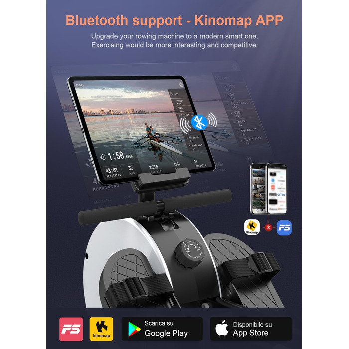 Гребний тренажер" "Bluetooth, Kinomap" "16-рівн. магн. опір, подвійні рейки"