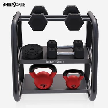 Стійка для гантелей та штанги GORILLA SPORTS, металева, чорна, до 300 кг, універсальна, 52x68,5x62 см