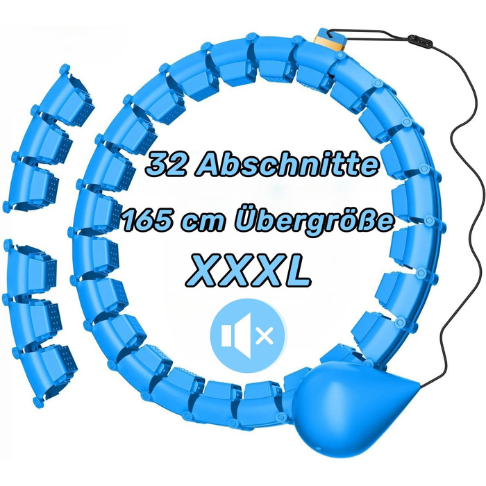 Розмір 165 см Smart Hoop Hoop Adult з вагою Kuge, 32 вузли видобута фітнес-шина, ніколи не випадає з тихої хули для схуднення, фітнесу, розваг (синій)