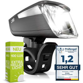 Світло для велосипеда VELMIA переднє, StVZO, потужне LED, 8,5 годин роботи, водостійке, акумуляторне, чорне