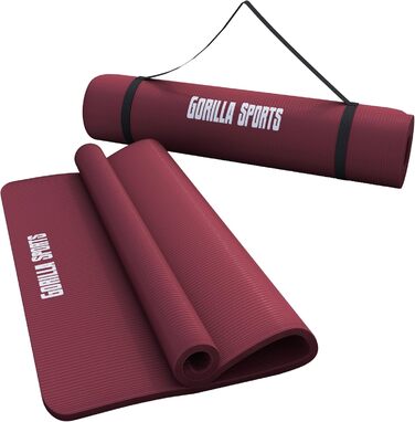 Йога-мат GORILLA SPORTS® 190x60/100x1,5 см, нековзкий, без фталатів, з ременем для перенесення, вибір кольору – килимок для фітнесу, спорту та гімнастики