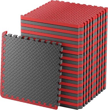 Піна мат для підлоги Edukit EXTRA, 60x60 см, 2 см, 4 шт, червоний і чорний, товстий спортивний пазл для тренажерного залу, під важке обладнання