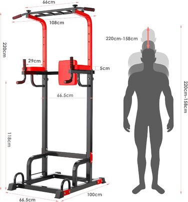 Турнік Power Tower Dip Station, висота 165-210см, 200 кг